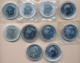 Collection of silver uncirculated £2 Britannia (10) with 1998, 1999, 2002, 2003, 2004, 2005, 2007,