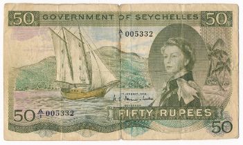 Seychelles 50 Rupees dated 1st January 1968, the famous 'SEX' note, serial A/1 005332, fair to fine.