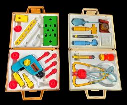 Fisher Price Medical Kit and Tool Kit in plastic cases, generally excellent to good plus, Medical