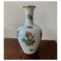 Herend, Herend Hungary hand painted tall Victoria vase with butterfly and floral pattern.