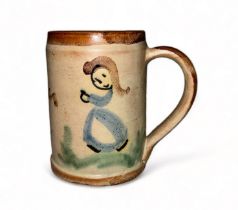 Hand painted stoneware studio pottery tankard, marked AK to base, potentially Amy Eliza Krauss