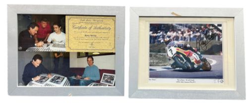 Framed signed Barry Sheene Picture. Signed by Barry Sheene and the photographer of the image Keith