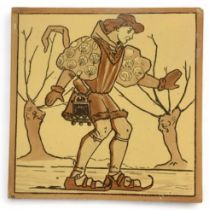 Copeland, late 19th Century single medieval pursuits ‘ Ice Skating ‘ tile. Small chip to upper right