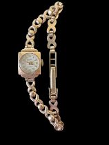 Bernex, a ladies square 9ct gold watch. Bracelet stamped '9 375'. Arabic numerals, 17 jewel, Swiss