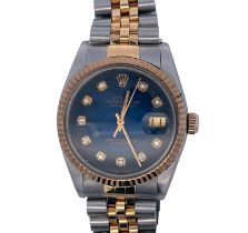 Rolex, 1988 Oyster Perpetual Datejust with diamond set blue dial, model 16013, with steel jubilee