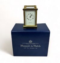 Mappin & Webb, a brass and four glass corniche cased carriage clock, with fluted columns, the