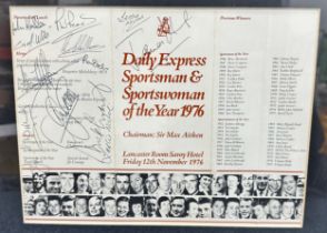 Signed menu/programme from Daily Express Sportsman & Sportswoman of the Year 1976. Signatures