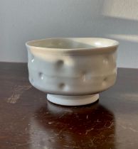 David Scott (British), studio pottery small white bowl, repeat pattern dimple design to exterior.