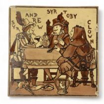 Copeland, late 19th Century single Shakespeare series tile, Syr Andrew Syr Toby Clown tile