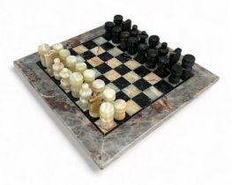 Vintage Italian marble chess set with marble chess board, complete.