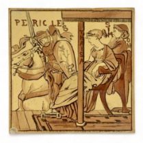 Copeland, late 19th Century single Shakespeare series tile, Pericles Thaisa Simon tile