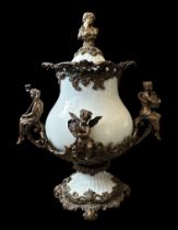 A large late 19th Century European (likely Austrian) crackled porcelain urn / cassolette with gilt
