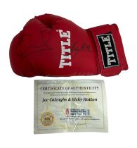 Ricky Hatton (British, b.1978) & Joe Calzaghe (Welsh, b.1972), signed TITLE red boxing glove, signed