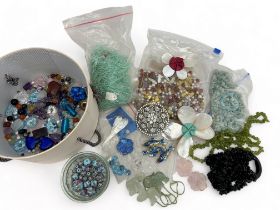 Mixed box of beads and gemstones, some fancy-shaped for use in making jewellery. Includes