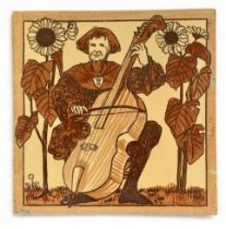 Copeland, late 19th Century single Medieval Musicians tile depicting a viol player. Few small