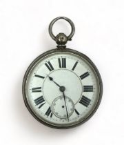 Hallmarked silver pocket watch, white enamelled dial with roman numerals and secondary dial.