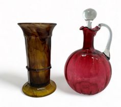 Pair of glass items to include; George Davidson Art Deco amber cloud vase height 20cm and a