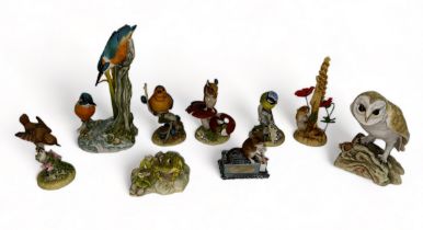 Teviotdale - a range of nine bird and animal figurines to include a Barn Owl, a pair of Kingfishers,