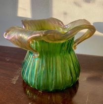 Kralik, early 20th Century, Kralik, Secessionist glass Gloria vase, green and opaque iridescent with