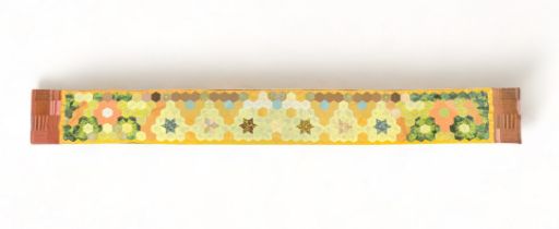 Eastern patchwork runner / kantha, pattern made of hexagonal handstitched patches. Yellow tones with