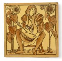 Copeland, late 19th Century single Medieval Musicians tile depicting a drummer, impressed marks to