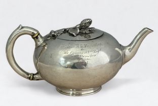 Smith & Son, (Stephen Smith) 19th Century Victorian hallmarked silver bullet teapot, floral raised