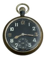 A WWII Swiss made GSTP (General Service Time Piece) pocket watch with black dial, luminescent