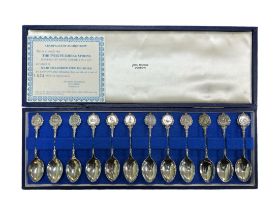 John Pinches, cased set of The Twelve Zodiac Spoons sculpted by David Cornell, hallmarked sterling