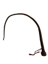 South African hide whip in curved form with woven ball end to grip. Traditional hide African
