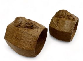 Robert “Mouseman” Thompson, pair of carved solid oak napkin rings in octagonal form. Largest 52mm