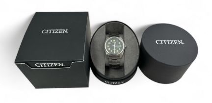 Citizen Eco-Drive Titanium wristwatch with 42mm case, black dial with yellow easy-to-read