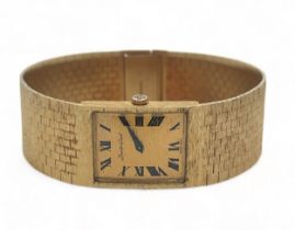 A Bueche Girod 18ct gold watch and bracelet. With rectangular face, black Roman numeral hour markers