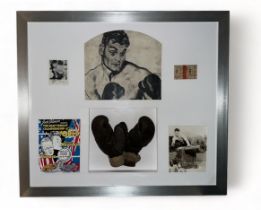 Bruce Woodcock (British, 1920-1977), framed pair of leather boxing gloves worn by Bruce Woodcock