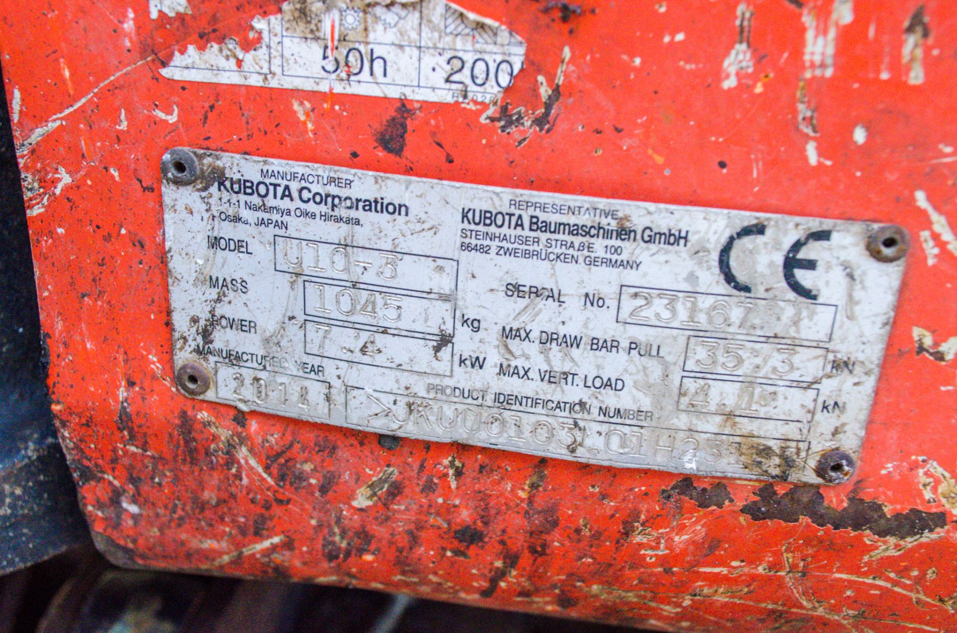 Kubota U10-3 1 tonne rubber tracked micro excavator Year: 2014 S/N: 23167 Recorded Hours: 3249 - Image 22 of 22