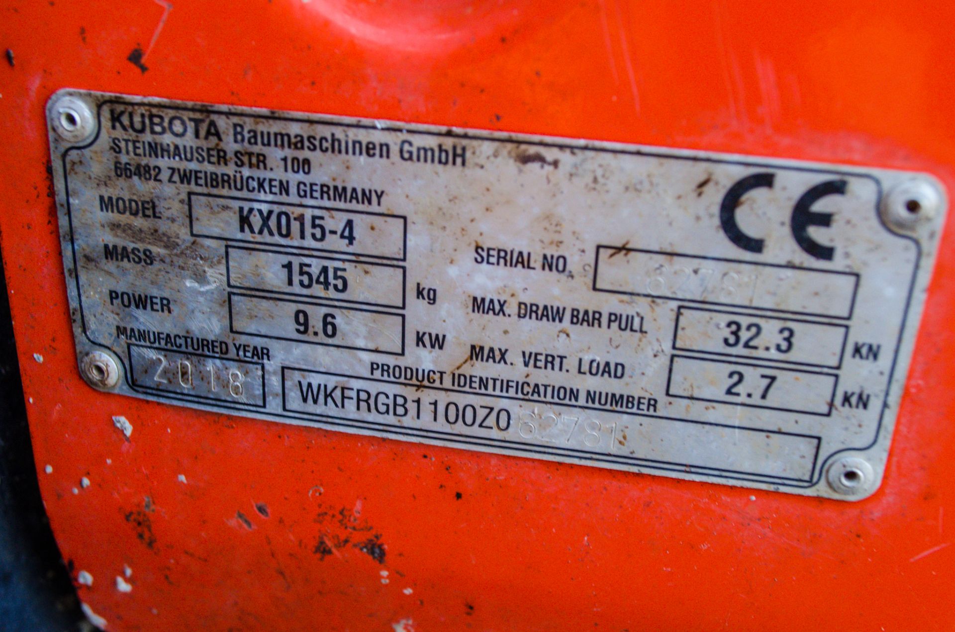 Kubota KX015-4 1.5 tonne rubber tracked mini excavator Year: 2018 S/N: 62781 Recorded Hours: 1208 - Image 22 of 22