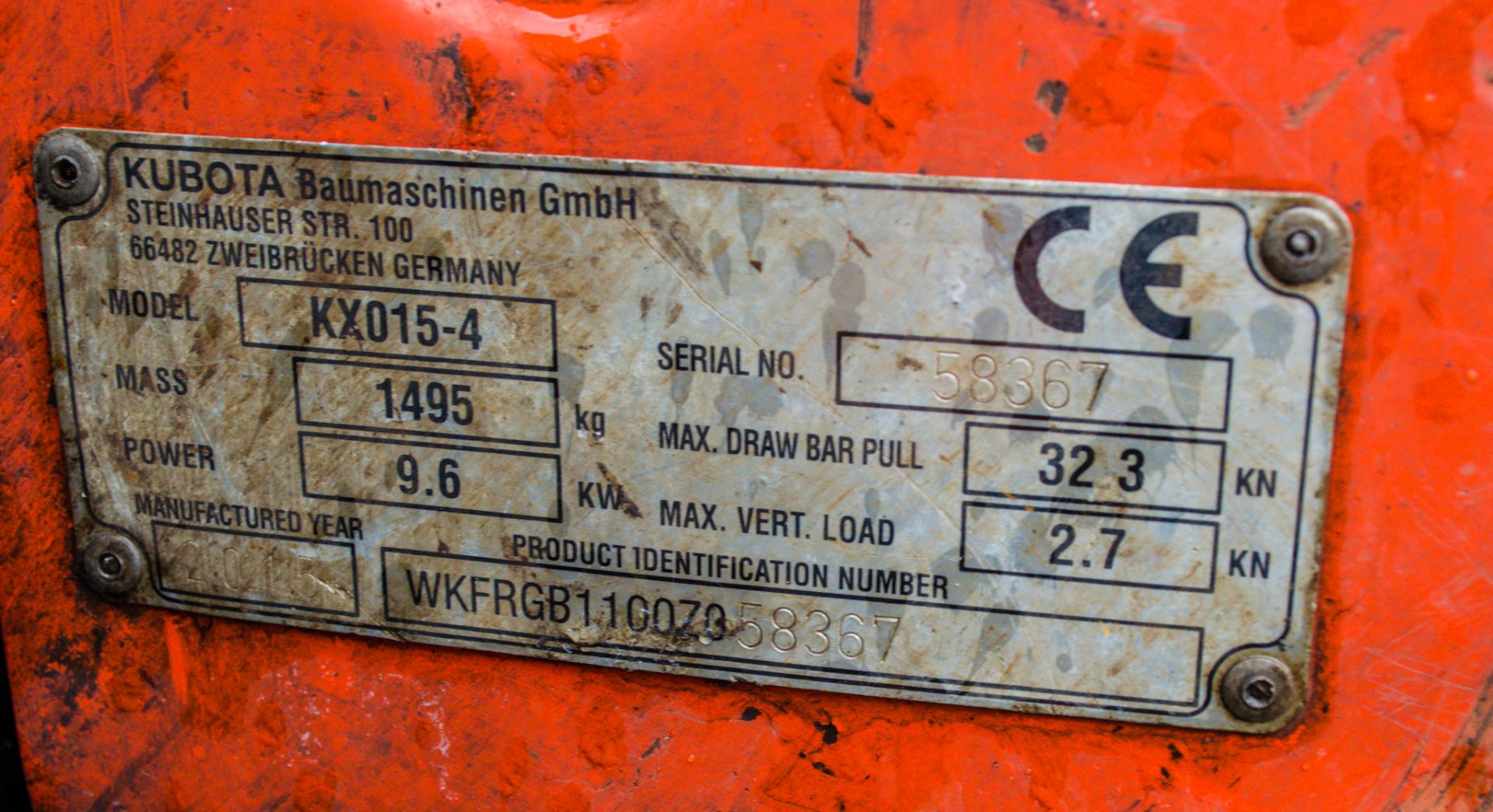 Kubota KX015-4 1.5 tonne rubber tracked mini excavator Year: 2015 S/N: 58367 Recorded Hours: 2777 - Image 20 of 22