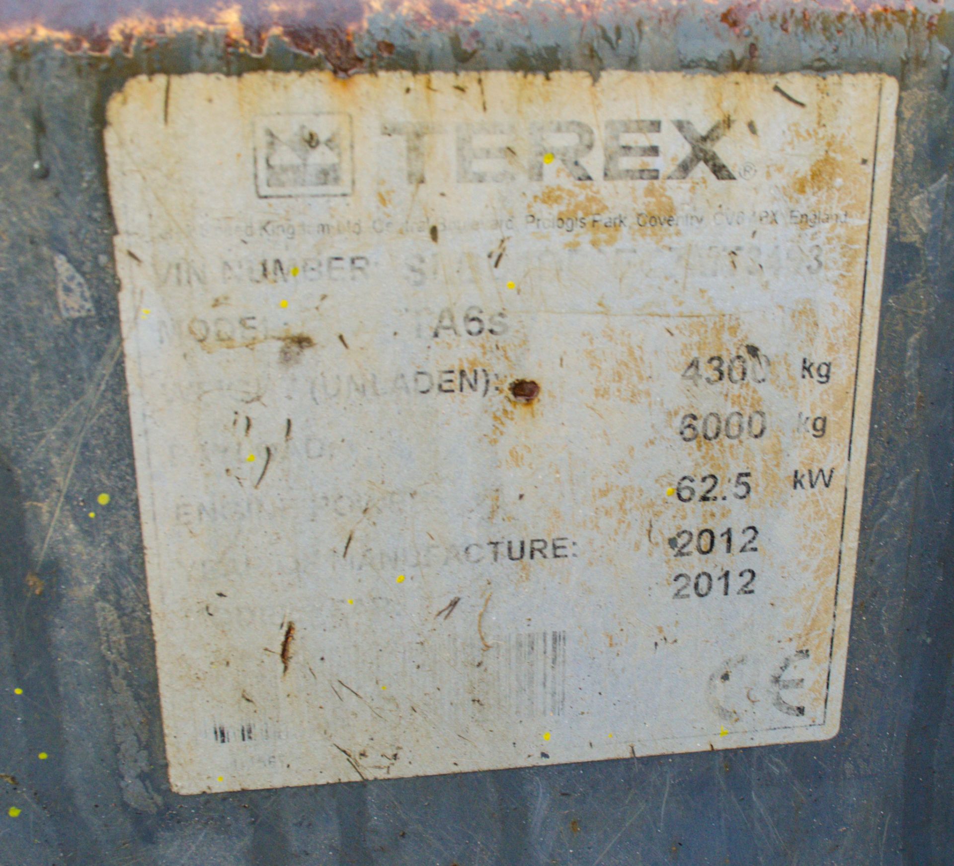 Terex TA6 6 tonne swivel skip dumper Year: 2012 S/N: 74173493 Recorded Hours: 3041 - Image 22 of 22