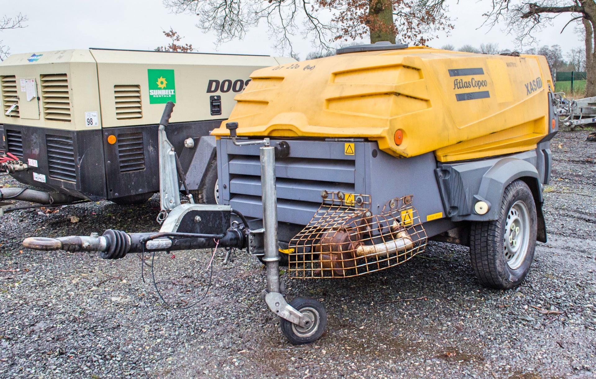 Atlas Copco XAS77 diesel driven fast tow mobile air compressor Year: 2015 S/N: APP383854 Recorded