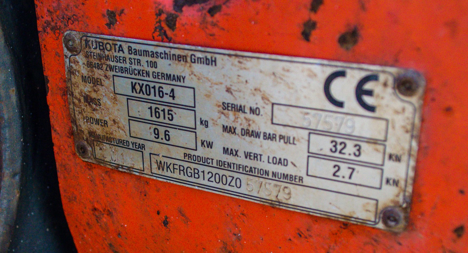Kubota KX016-4 1.6 tonne rubber tracked mini excavator Year: 2014 S/N: 57579 Recorded Hours: 1952 - Image 23 of 23