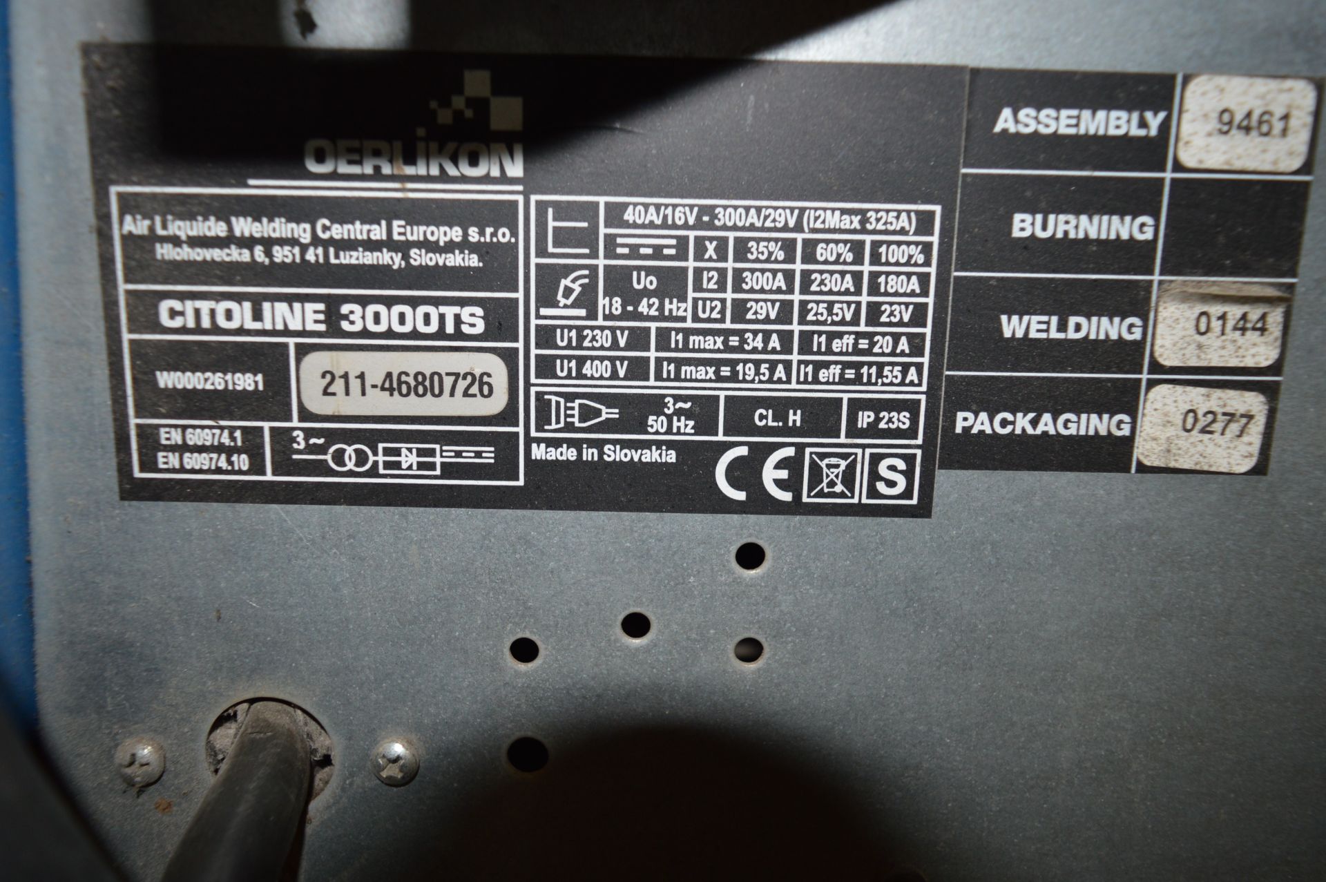 Oerlikon 300 amp MIG welder c/w welding torch, earth lead and regulator Model: Citoline 3000TS S/ - Image 3 of 7