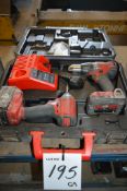 Milwaukee 18v drill, screwdriver set c/w charger, 2 batteries and carry case ** No VAT on hammer