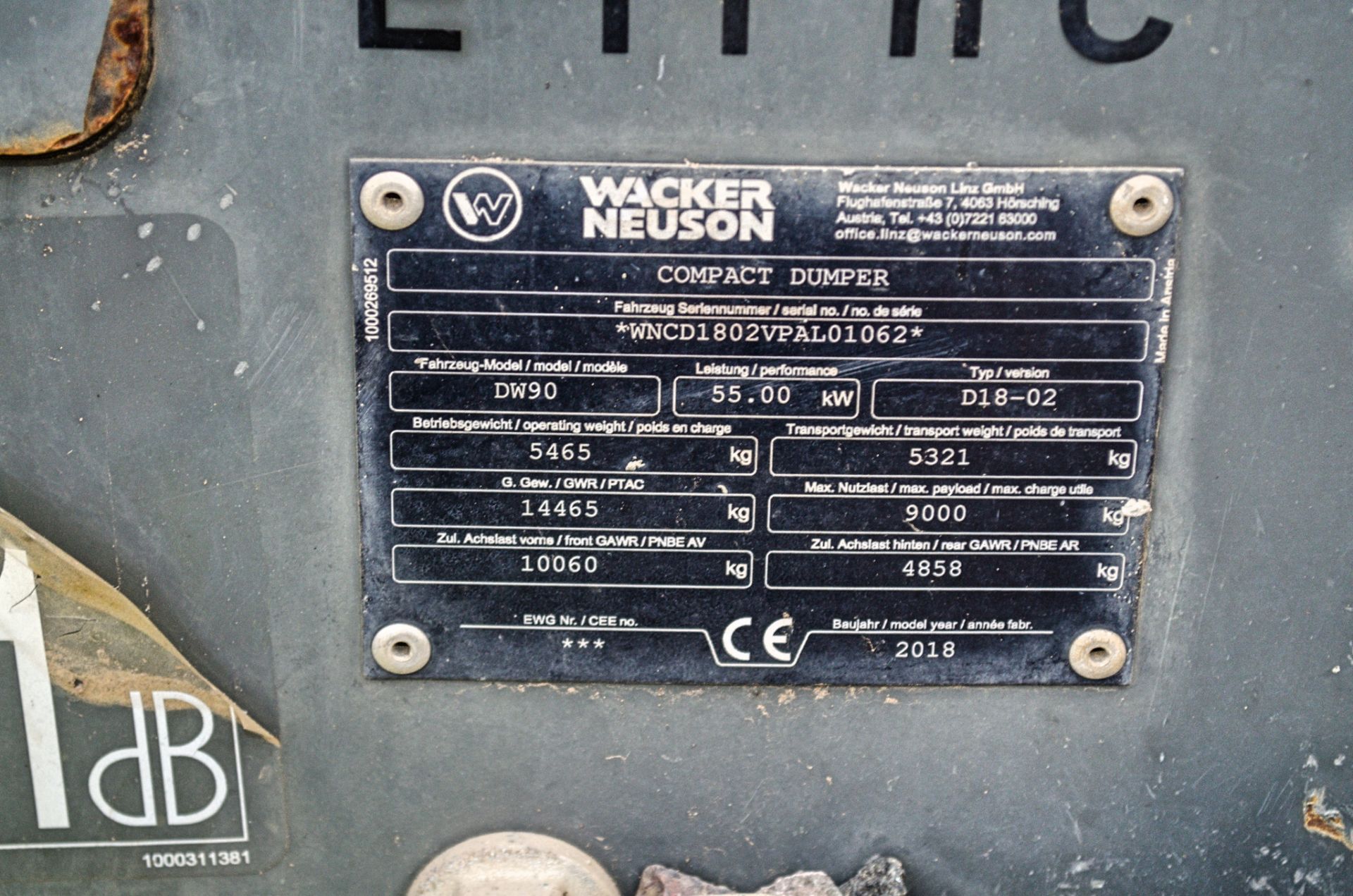 Wacker Neuson 9 tonne cabbed straight skip dumper Year: 2018  S/N: PAL01062 Recorded Hours: 1152 - Image 21 of 21