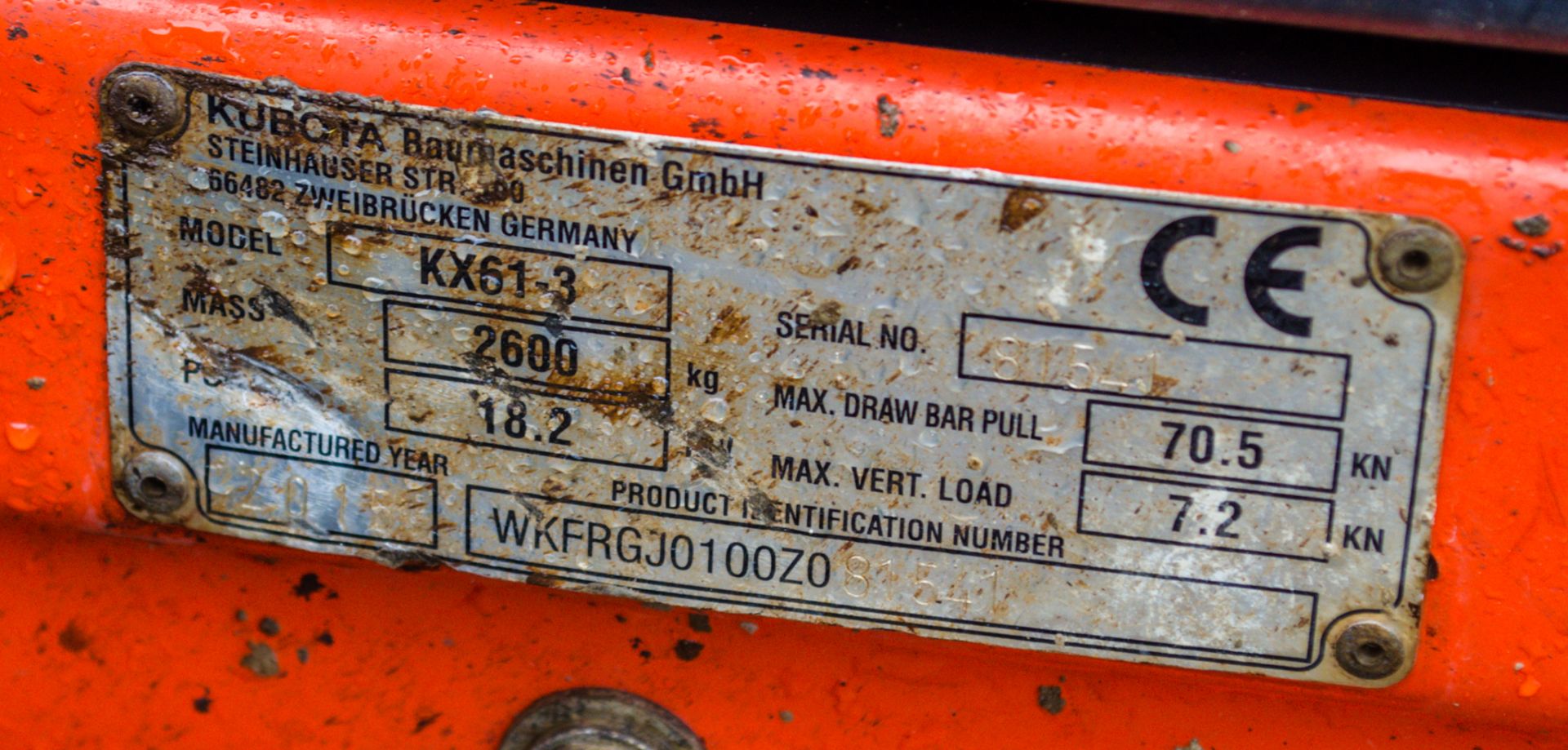 Kubota KX61-3 2.6 tonne rubber tracked mini excavator Year: 2015 S/N: 81541 Recorded Hours: 3107 - Image 21 of 22