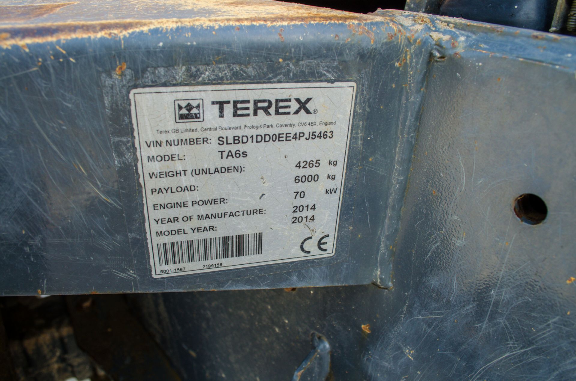 Terex TA6s 6 tonne swivel skip dumper Year: 2014  S/N: 4PJ5463 Recorded Hours: 1373 A635123 - Image 23 of 23