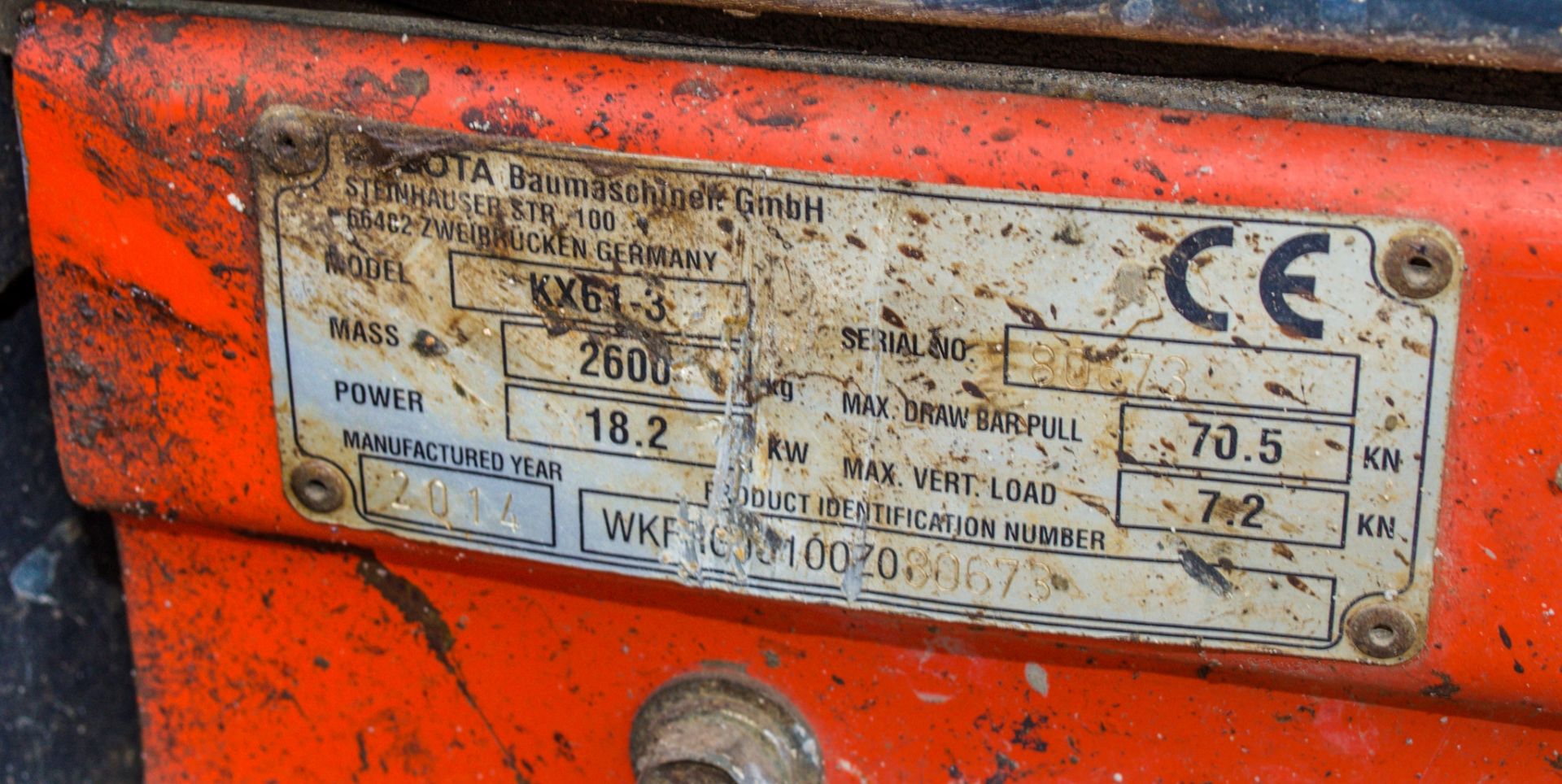 Kubota KX61-3 2.6 tonne rubber tracked mini excavator Year: 2014 S/N: 80673 Recorded Hours: 3467 - Image 22 of 23
