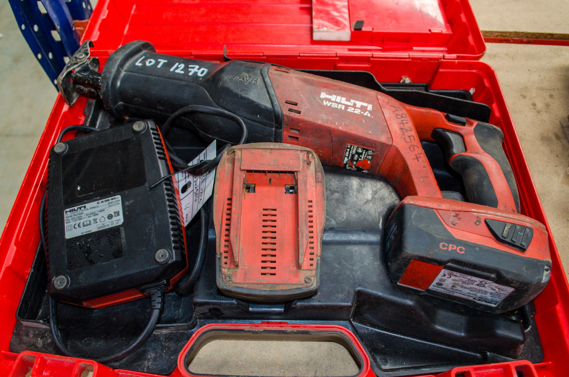 Hilti WSR 22-A 22v cordless reciprocating saw c/w 2 batteries, charger and carry case A842564