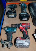 4 - various cordless power tools (2 - Makita screw guns, 1 - Makita grinder & 1 - Milwaukee drill)