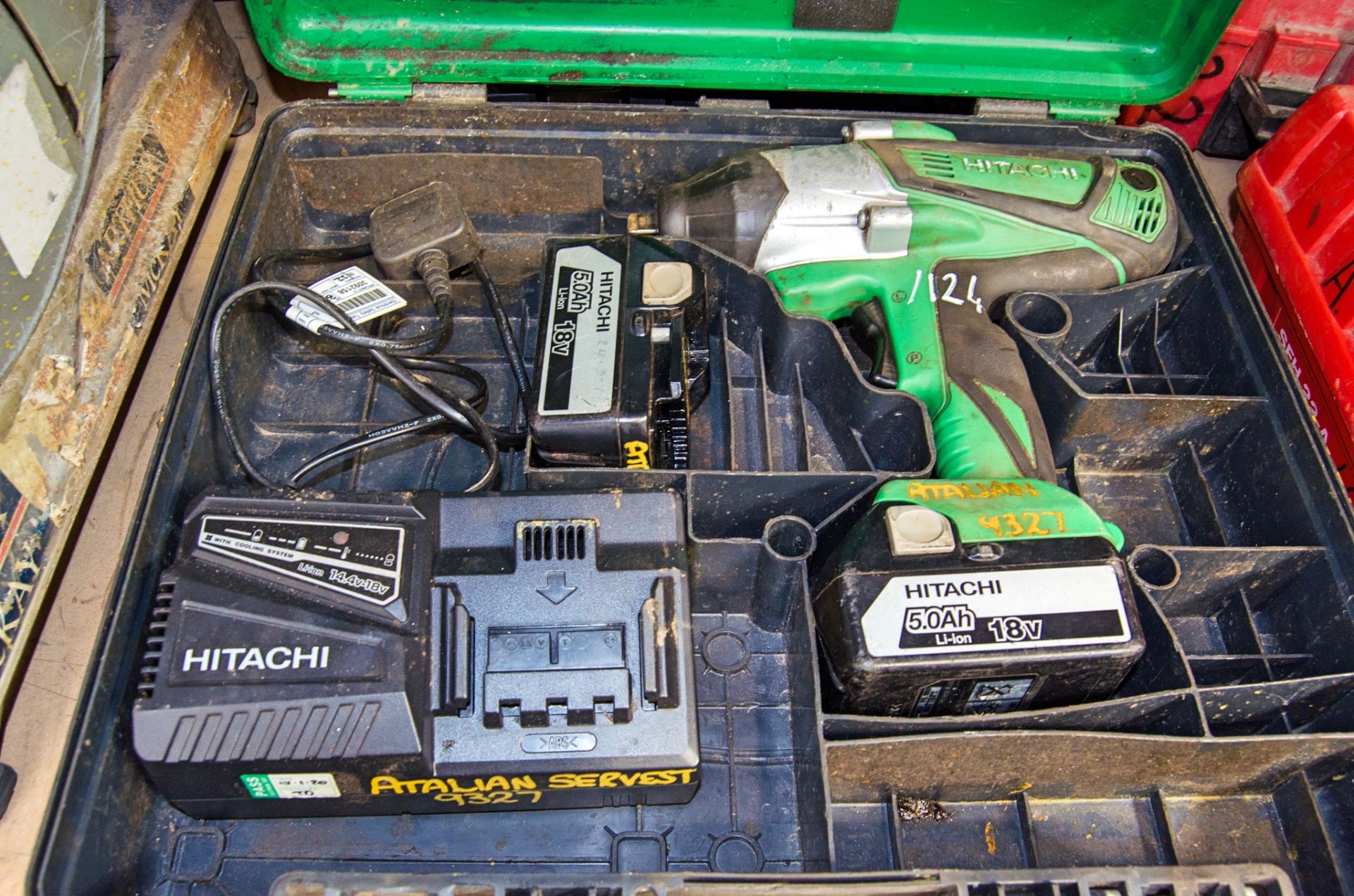 Hitachi WR18DSHL 18v cordless 1/2 inch drive impact gun c/w 2 batteries, charger and carry case