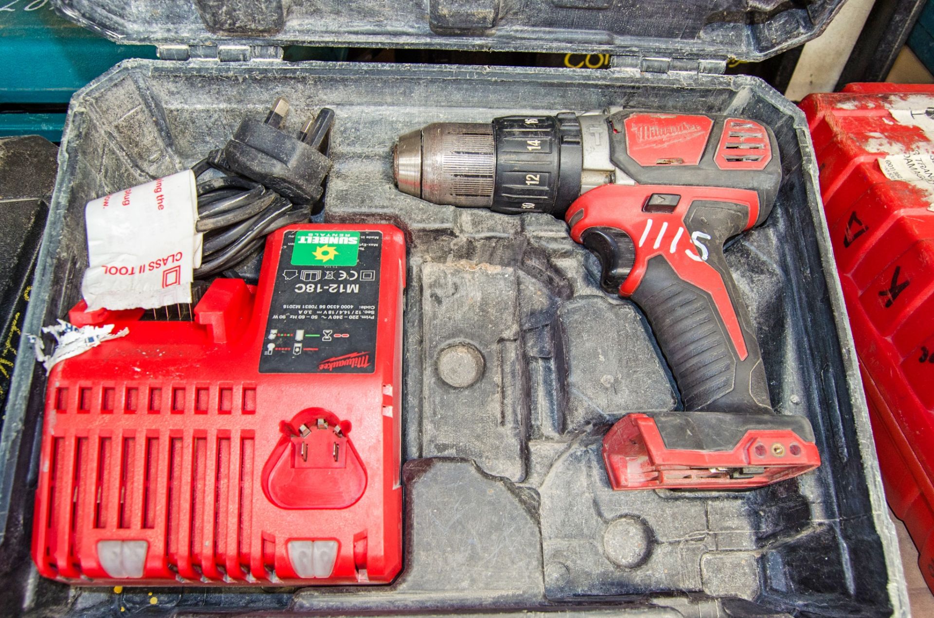 Milwaukee M18 BPD 18v cordless power drill c/w charger and carry case ** No battery ** AS6983