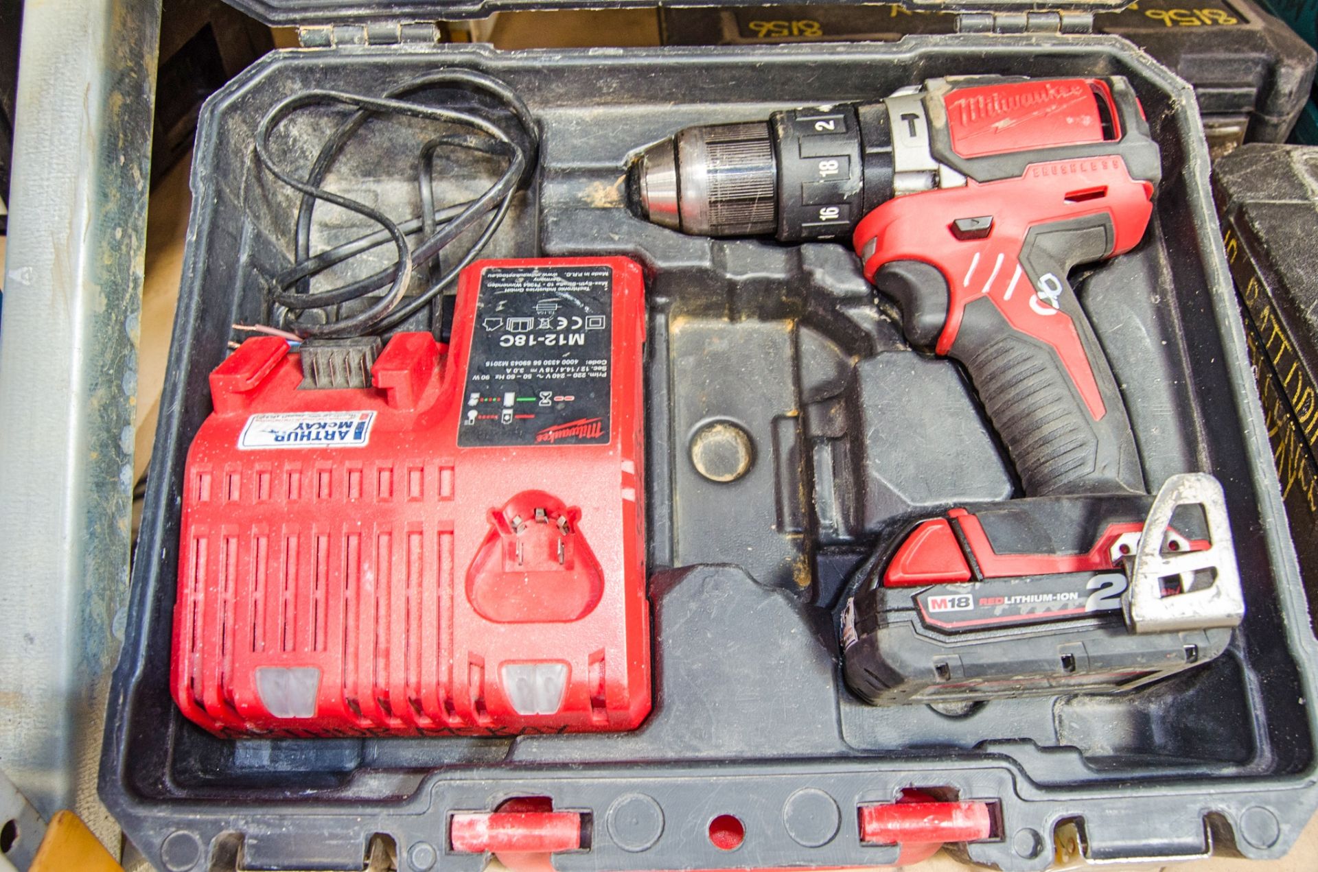Milwaukee M18 BPD 18v cordless power drill c/w battery, charger and carry case AM5018